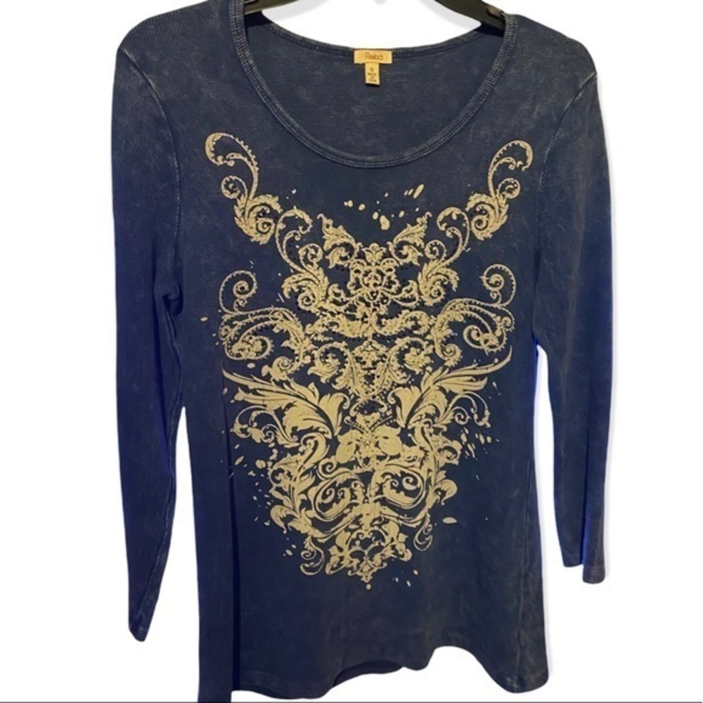 Reba, denim colored thermal long sleeve shirt.